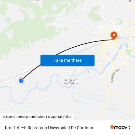Km. 7.4 to Rectorado Universidad De Córdoba map