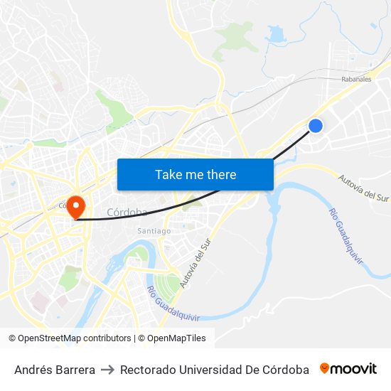 Andrés Barrera to Rectorado Universidad De Córdoba map