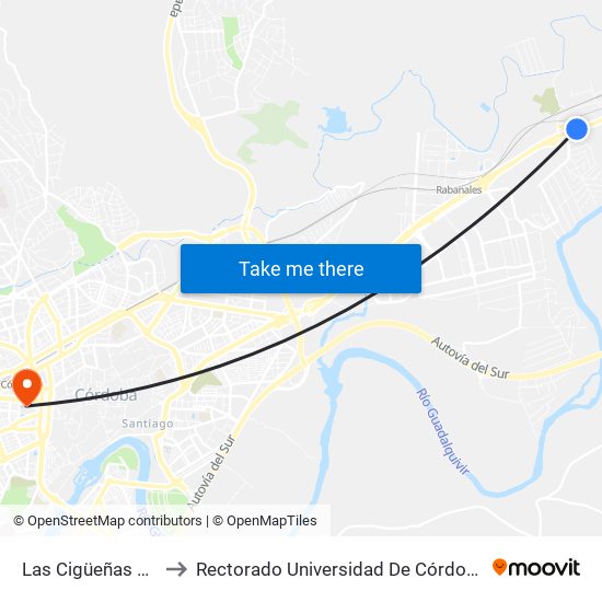 Las Cigüeñas Dc to Rectorado Universidad De Córdoba map