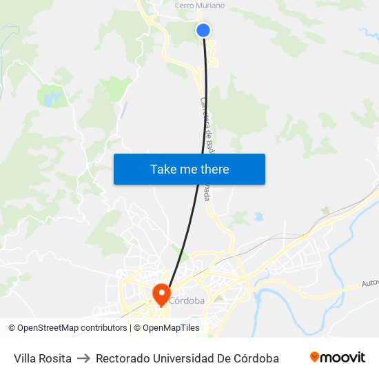 Villa Rosita to Rectorado Universidad De Córdoba map