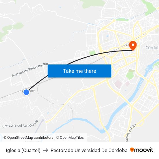 Iglesia (Cuartel) to Rectorado Universidad De Córdoba map