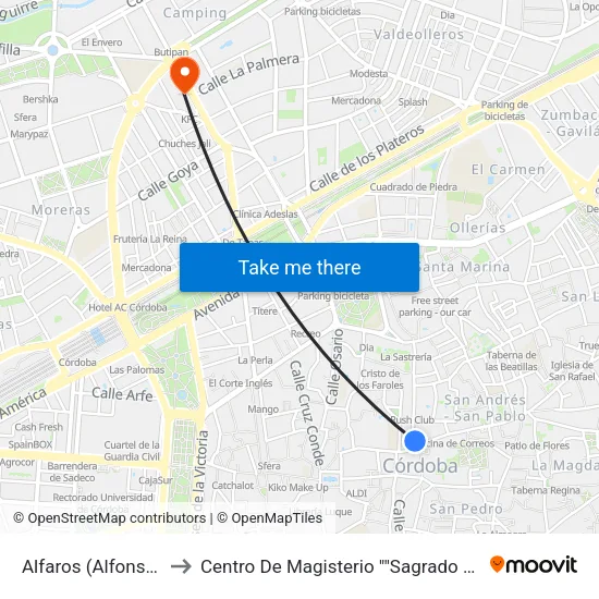 Alfaros (Alfonso Xiii) to Centro De Magisterio ""Sagrado Corazón"" map
