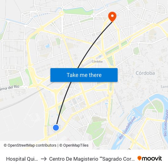 Hospital Quirón to Centro De Magisterio ""Sagrado Corazón"" map
