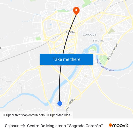 Cajasur to Centro De Magisterio ""Sagrado Corazón"" map