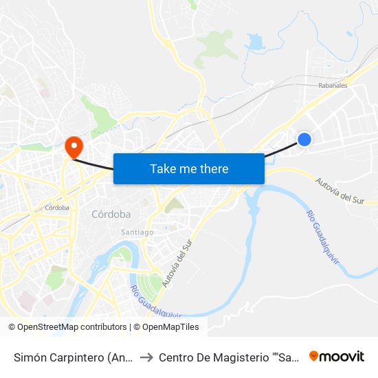 Simón Carpintero (Andrés Barrera) to Centro De Magisterio ""Sagrado Corazón"" map