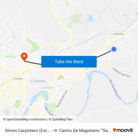 Simón Carpintero (Esteban Cabrera) to Centro De Magisterio ""Sagrado Corazón"" map