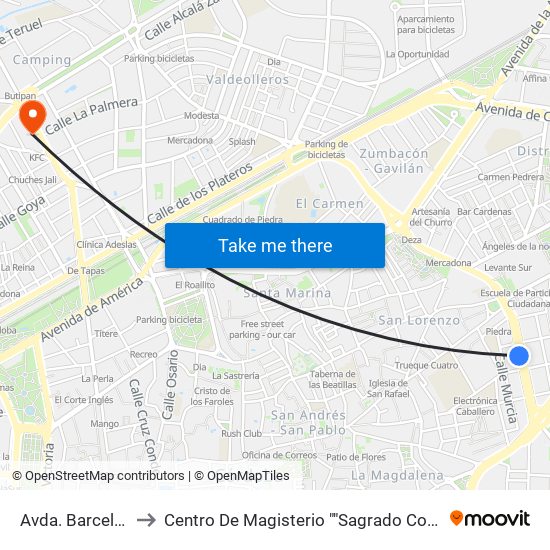 Avda. Barcelona to Centro De Magisterio ""Sagrado Corazón"" map