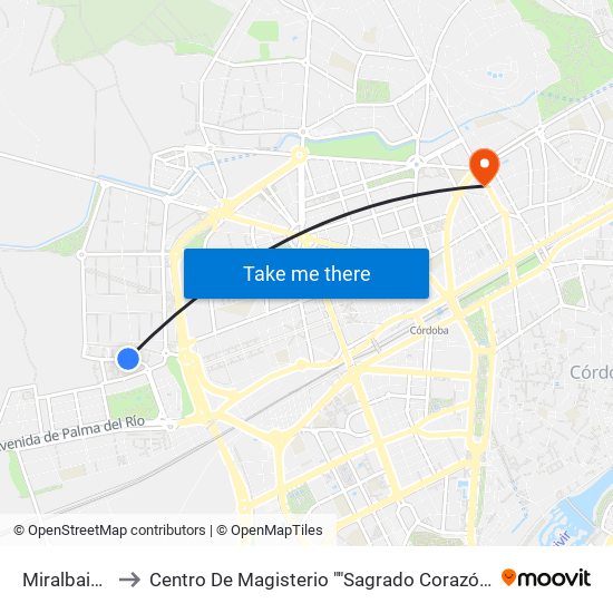 Miralbaida to Centro De Magisterio ""Sagrado Corazón"" map