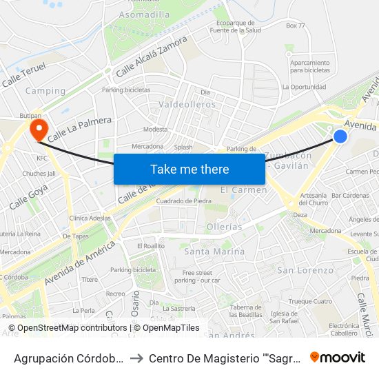 Agrupación Córdoba (Iglesia) to Centro De Magisterio ""Sagrado Corazón"" map