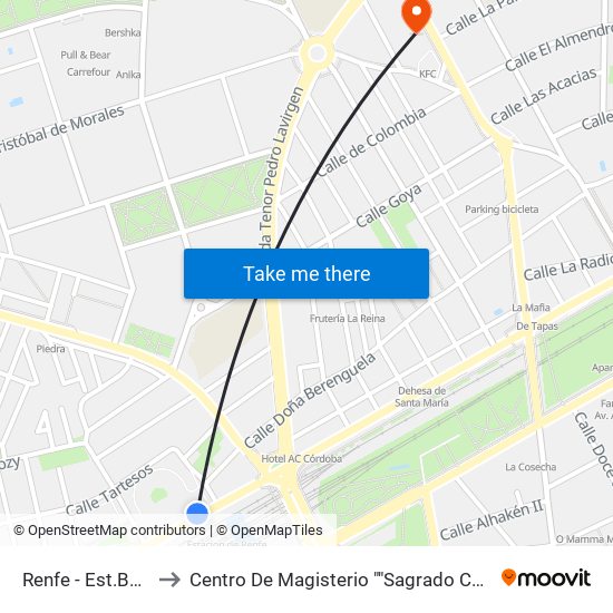 Renfe - Est.Buses to Centro De Magisterio ""Sagrado Corazón"" map