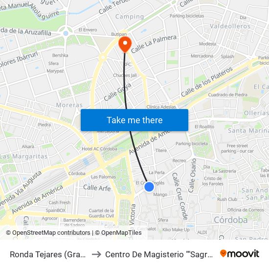 Ronda Tejares (Gran Capitán) to Centro De Magisterio ""Sagrado Corazón"" map