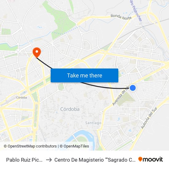 Pablo Ruiz Picasso to Centro De Magisterio ""Sagrado Corazón"" map