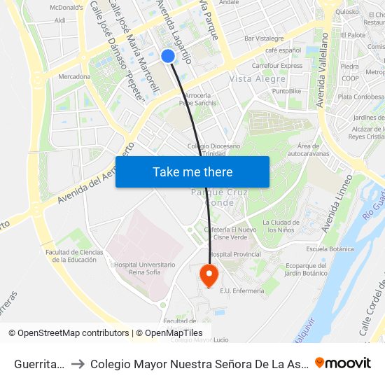 Guerrita 2ª to Colegio Mayor Nuestra Señora De La Asunción map