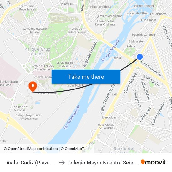 Avda. Cádiz (Plaza De Andalucía) to Colegio Mayor Nuestra Señora De La Asunción map
