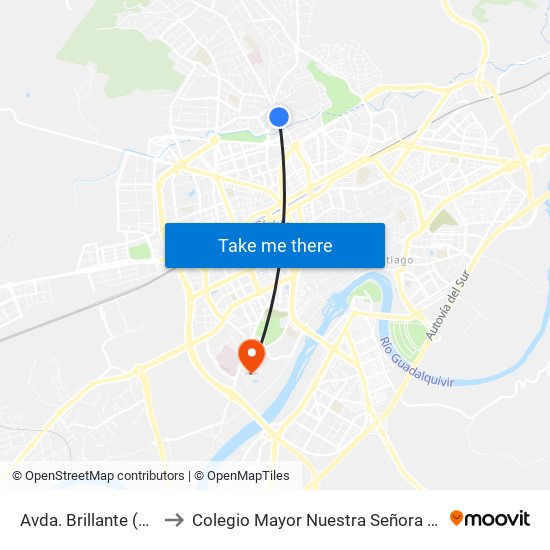 Avda. Brillante (Cámping) to Colegio Mayor Nuestra Señora De La Asunción map