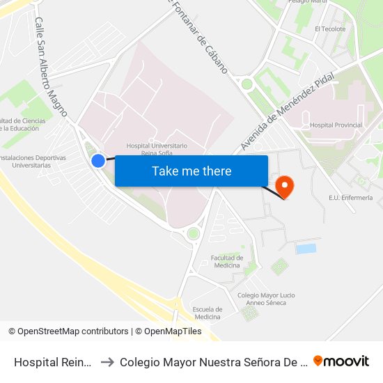 Hospital Reina Sofía to Colegio Mayor Nuestra Señora De La Asunción map