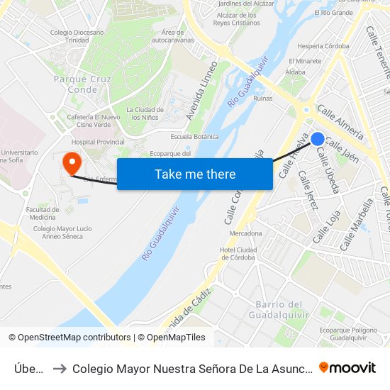 Úbeda to Colegio Mayor Nuestra Señora De La Asunción map