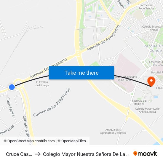 Cruce Casillas to Colegio Mayor Nuestra Señora De La Asunción map
