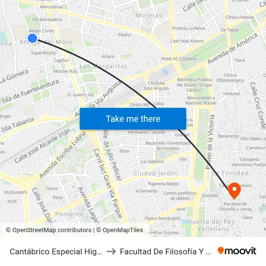 Cantábrico Especial Higuerón to Facultad De Filosofía Y Letras map