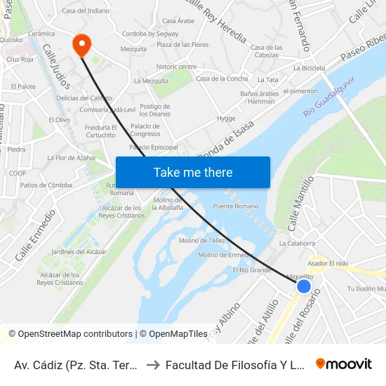 Av. Cádiz (Pz. Sta. Teresa) to Facultad De Filosofía Y Letras map