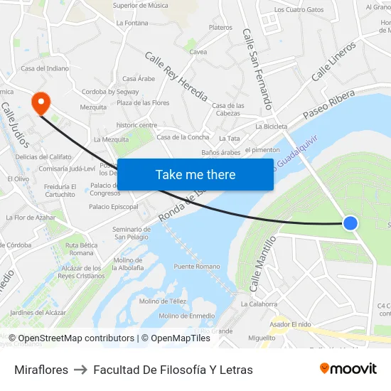 Miraflores to Facultad De Filosofía Y Letras map