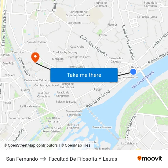 San Fernando to Facultad De Filosofía Y Letras map
