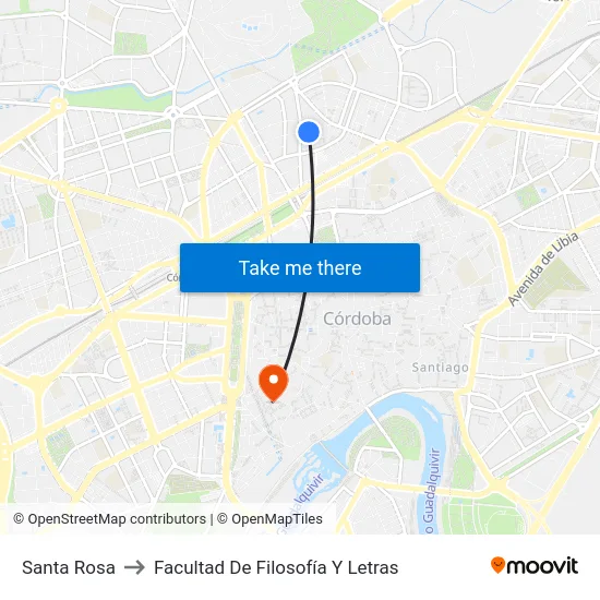 Santa Rosa to Facultad De Filosofía Y Letras map