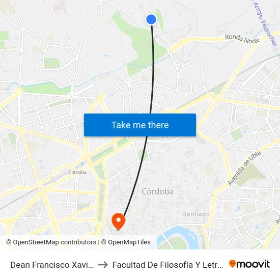 Dean Francisco Xavier to Facultad De Filosofía Y Letras map