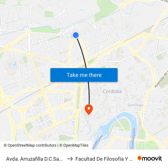 Avda. Arruzafilla D.C.Sanitaria to Facultad De Filosofía Y Letras map