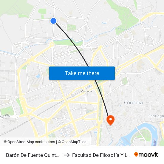 Barón De Fuente Quintos 1ª to Facultad De Filosofía Y Letras map