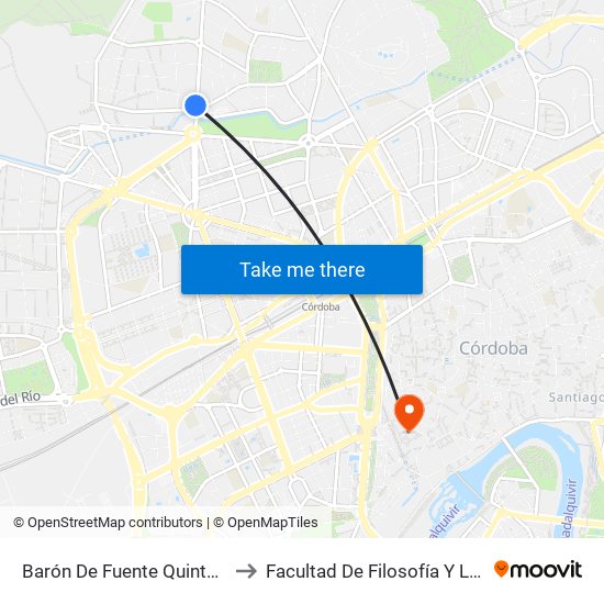 Barón De Fuente Quintos 2ª to Facultad De Filosofía Y Letras map