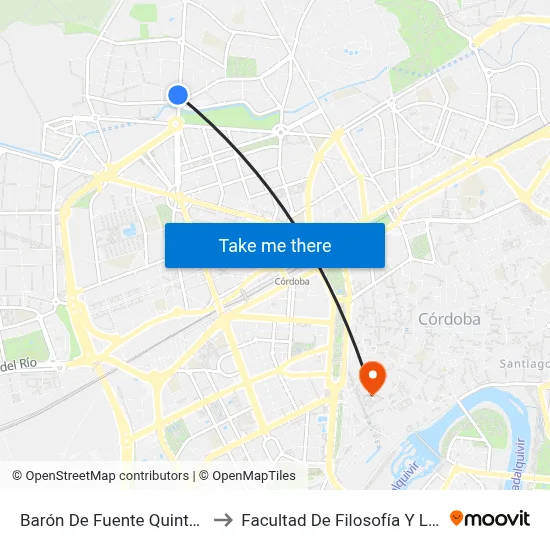 Barón De Fuente Quintos 2ª to Facultad De Filosofía Y Letras map