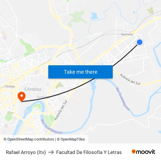 Rafael Arroyo (Itv) to Facultad De Filosofía Y Letras map