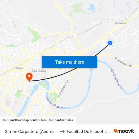 Simón Carpintero (Andrés Barrera) to Facultad De Filosofía Y Letras map