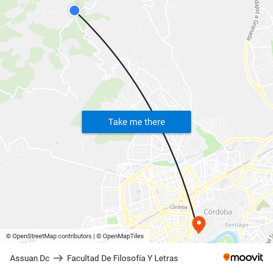 Assuan Dc to Facultad De Filosofía Y Letras map