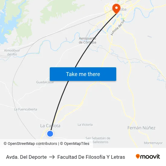 Avda. Del Deporte to Facultad De Filosofía Y Letras map