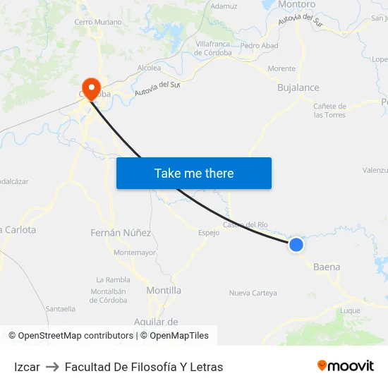 Izcar to Facultad De Filosofía Y Letras map