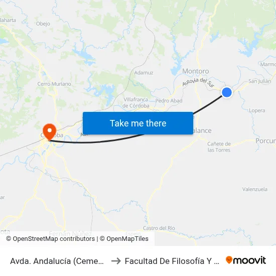 Avda. Andalucía (Cementerio) to Facultad De Filosofía Y Letras map