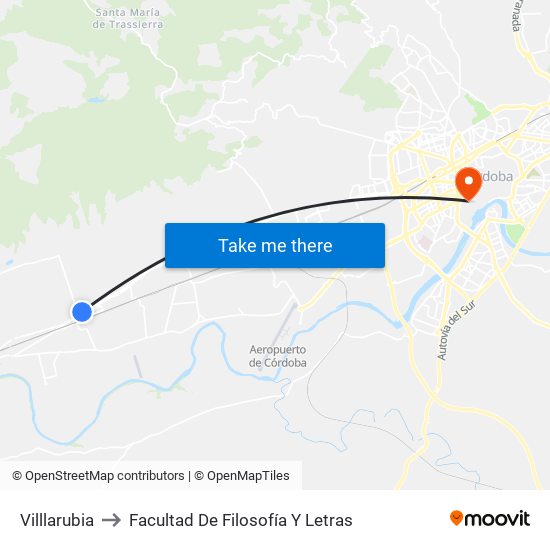Villlarubia to Facultad De Filosofía Y Letras map