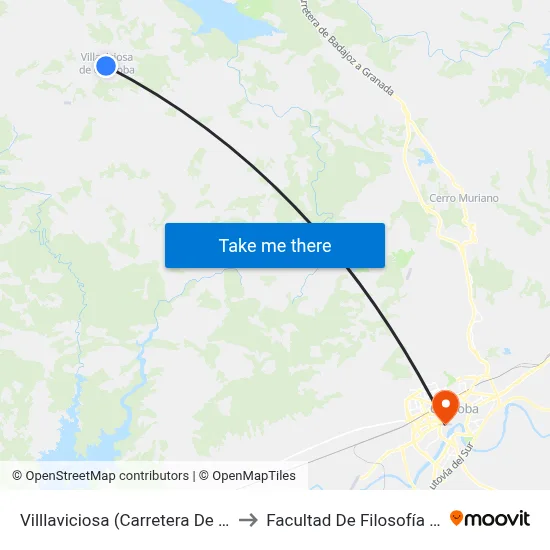 Villlaviciosa (Carretera De Posadas) to Facultad De Filosofía Y Letras map