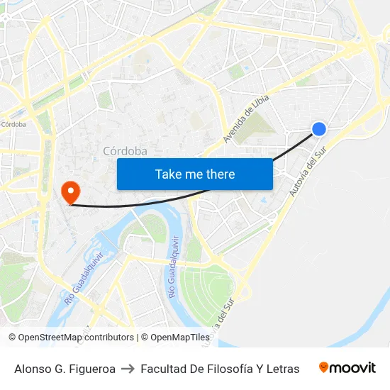 Alonso G. Figueroa to Facultad De Filosofía Y Letras map