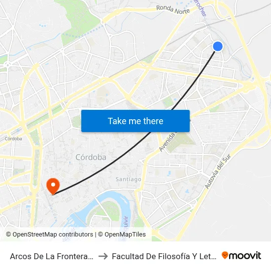 Arcos De La Frontera 1ª to Facultad De Filosofía Y Letras map