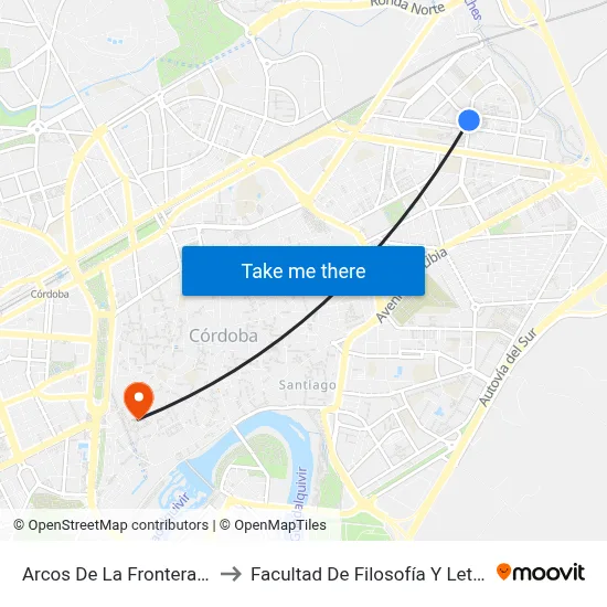 Arcos De La Frontera 2ª to Facultad De Filosofía Y Letras map