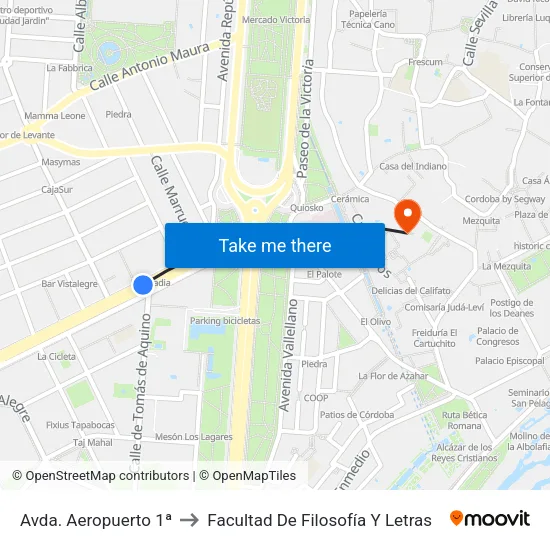 Avda. Aeropuerto 1ª to Facultad De Filosofía Y Letras map