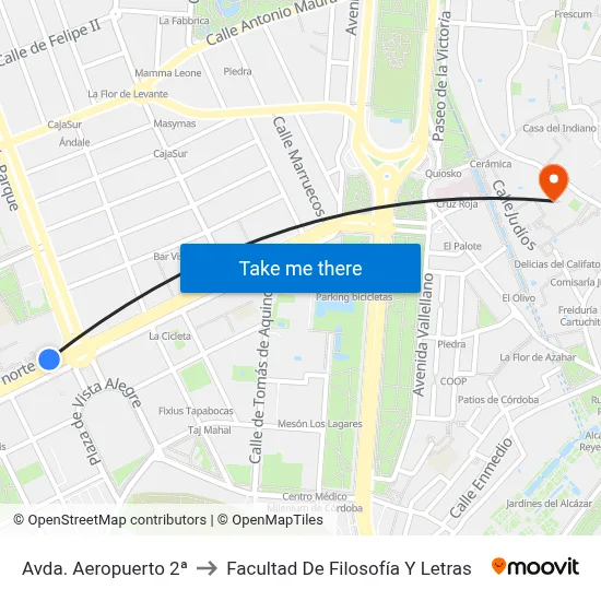 Avda. Aeropuerto 2ª to Facultad De Filosofía Y Letras map