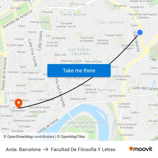 Avda. Barcelona to Facultad De Filosofía Y Letras map