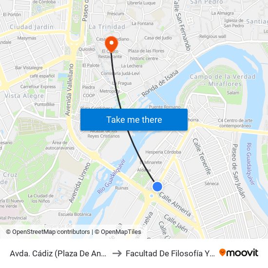 Avda. Cádiz (Plaza De Andalucía) to Facultad De Filosofía Y Letras map