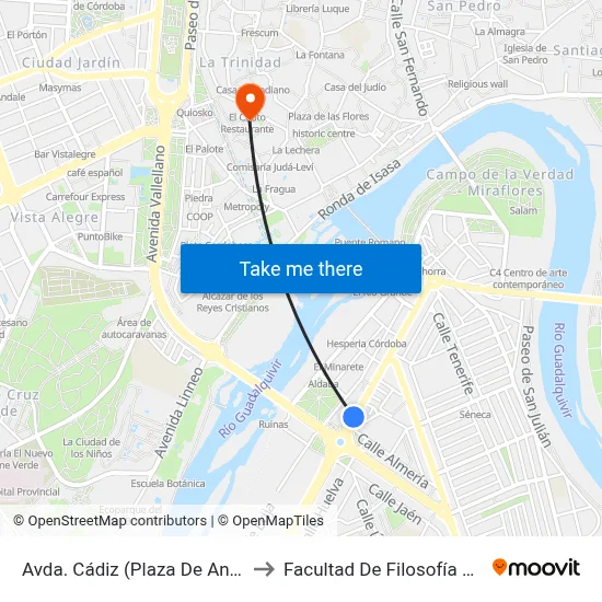 Avda. Cádiz (Plaza De Andalucía) to Facultad De Filosofía Y Letras map