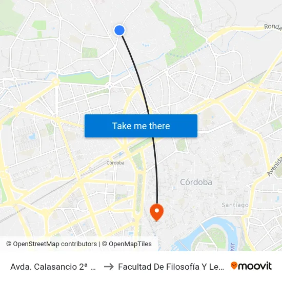 Avda. Calasancio 2ª D.C. to Facultad De Filosofía Y Letras map