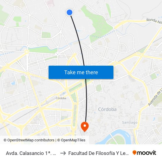 Avda. Calasancio 1ª. D.C. to Facultad De Filosofía Y Letras map